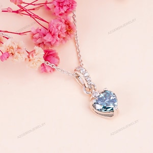 Heart Green Moissanite Pendant, 925 Sterling Silver, Wedding Gift, Gift For Her, Love Style Pendant,Sea Blue and Green Moissanite Necklace