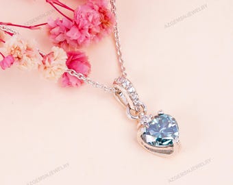 Heart Green Moissanite Pendant: 925 Sterling Silver Necklace