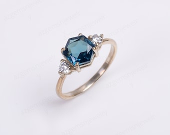 Blue Tourmaline Ring,Hexagon Tourmaline-925Sterling Silver-For Women-Rose Gold-7x7MM Hexagon-Engagement Ring-Anniversary Gift-Wedding Gift