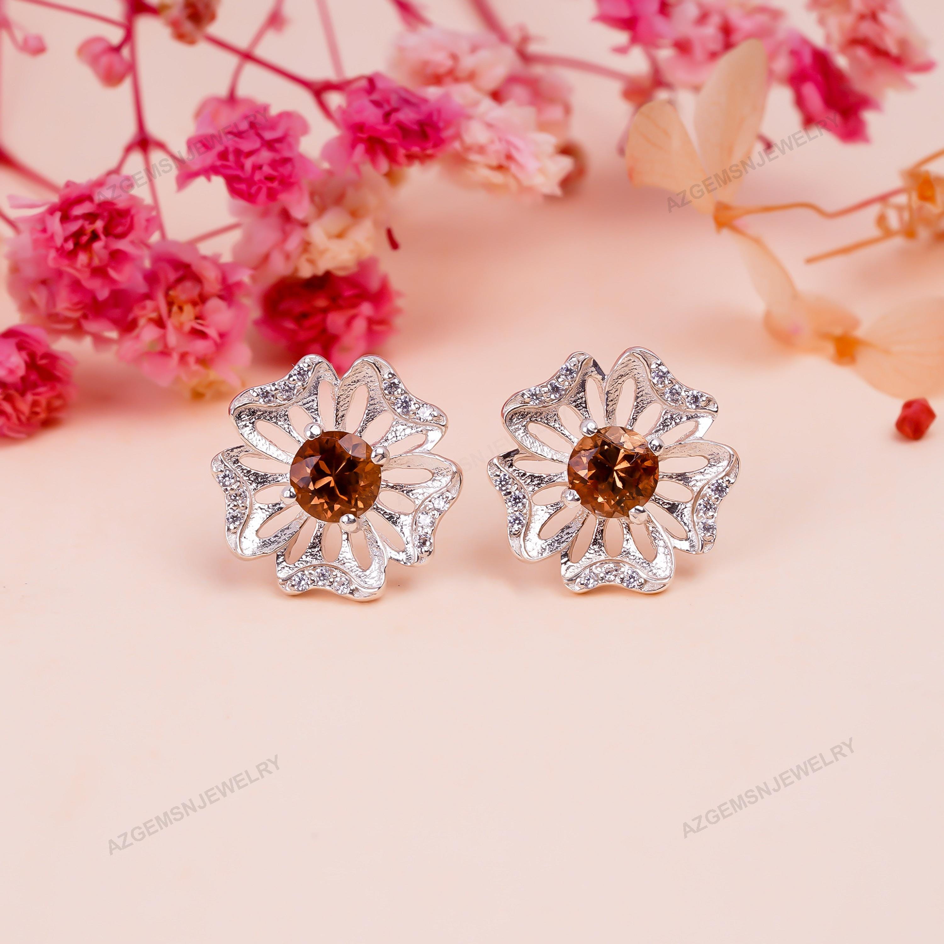 1カラット天然インペリアルトパーズスタッドピアス：925スターリング