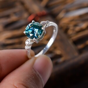 Moissanite Ring-For Women-925 Sterling Silver-Round VVS Solitaire Ring-Green Blue Gem-Wedding Ring-Engagement Ring-Bridal Ring-Promise Ring