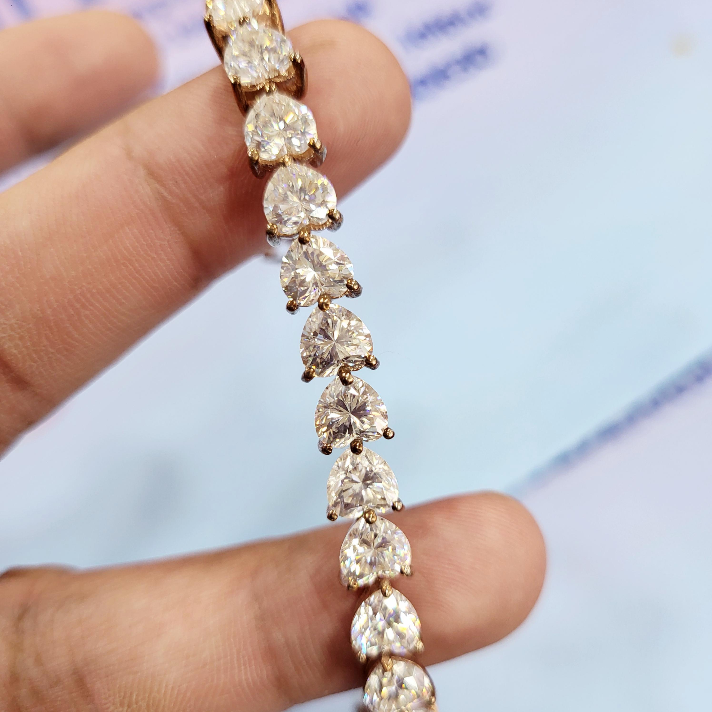 天然モアッサナイトブレスレット - 6 x 6 mm ハート - 925 