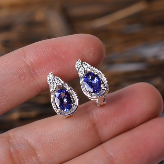 tanzanite clip on earrings