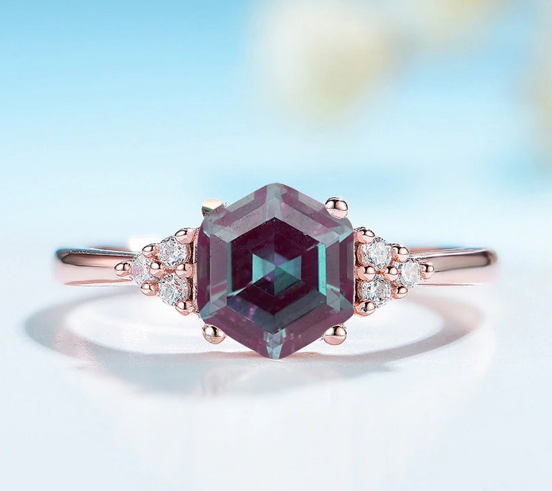 Alexandrite Ring-Happiness Gemstone-925 Sterling Silver-For Women-Rose Gold-Engagement Ring-Wedding Gift-Anniversary Gift-Promise Ring 