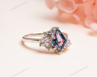 Alexandrite Ring, For Women, 925 Sterling Silver, Cluster Ring, Color Change Joy Gemstone Ring, Wedding Ring, Engagement Ring, Promise Ring