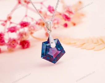 Unique Pentagon Alexandrite Necklace: 925 Sterling Silver