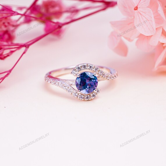 Bague Alexandrite Naturelle Argent 925 - Pierre Changeante, Taille 7.5, Art Déco, Neuve Sans Boîte