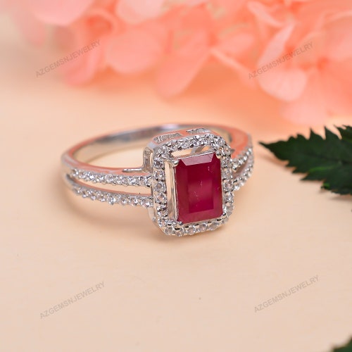 100% Natural Ruby, Ruby Ring-Christmas Gift-925 Sterling Silver Ring-Wedding Ring-Engagement Ring-Promise shops Ring-Octagon 5x7 Ring-White Gold