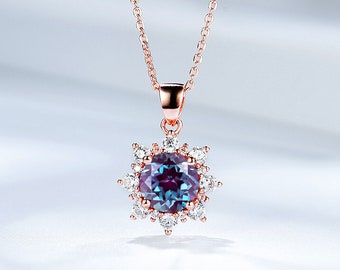 Details about   Women's Alexandrite Pear Shape Pendant Necklace in 14k Rose Gold Over