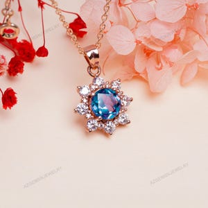 Alexandrite Pendant-June Birthstone Necklace Women-925 Sterling Silver-Rose Gold-Color Change Necklace-For Bridal-For Her-Engagement Gift