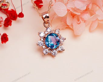 Alexandrite Pendant-June Birthstone Necklace Women-925 Sterling Silver-Rose Gold-Color Change Necklace-For Bridal-For Her-Engagement Gift