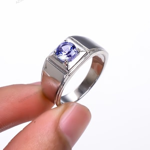 Natuurlijke Tanzanite mannen ring, Valentijn cadeau voor hem, 925 sterling zilveren ring, trouwring, verlovingsring voor mannen, bruidegom ring zilver