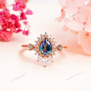 Pear Alexandrite Ring: 925 Sterling Silver Color Change Gemstone