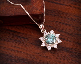 2 Ct Green Moissanite Pendant: Antique Sterling Silver Necklace