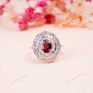 Rhodolith Granat Ring: 925 Sterlingsilber, Rosegold vergoldet