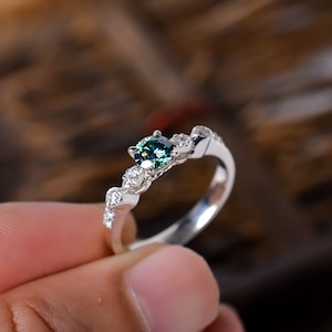 Green Blue Moissanite Ring, Moissanite Band, For Women, 925 Sterling Silver, Solitaire Ring, Wedding Engagement Ring, Bridal Promise Ring