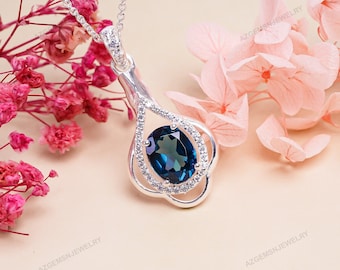 Lab Indicolite Tourmaline Pendant: Blue Gemstone, Sterling Silver Necklace