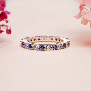 Tansanit Ehering, Weihnachtsgeschenk, 925 Sterling Silber Ring, Ehering, Verlobungsring, Versprechen Ring für Sie, Weiß Vergoldet