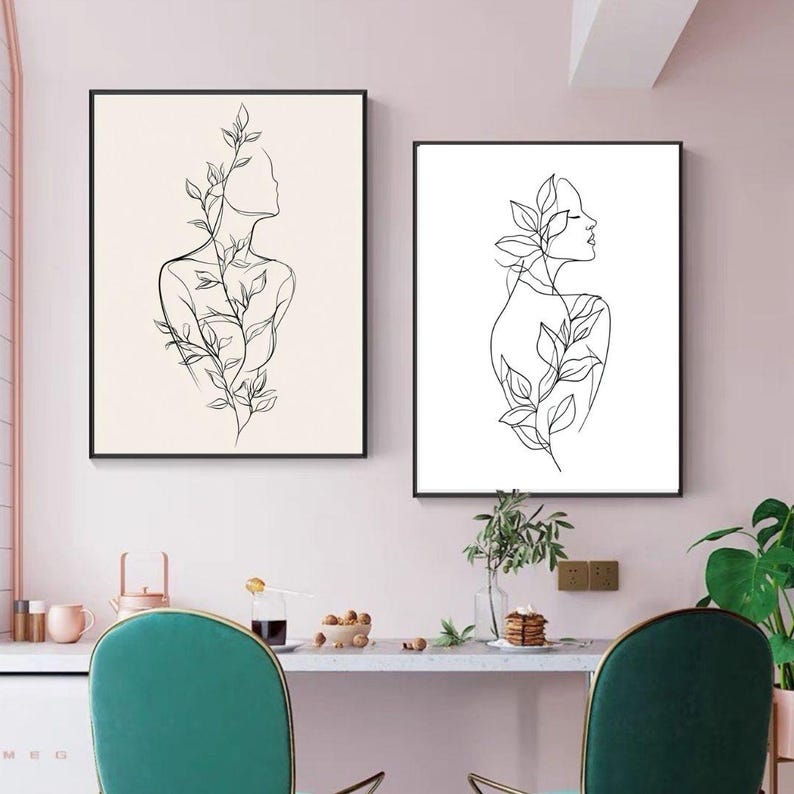 Minimalist Line Art Woman Print Set of 2, Abstract Female Wall Art ...