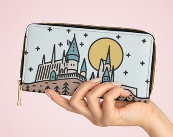 Cartera con cremallera de la escuela mágica, cartera de la escuela del mago bruja, cartera del mundo mágico, cartera inspirada en HP