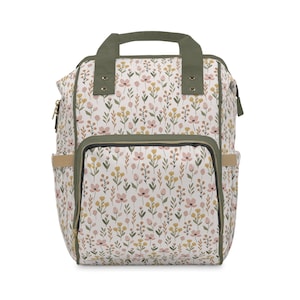 Wildflowers Diaper Backpack, Floral Multifunctional Backpack, Baby Shower Gift, Backpack Purse