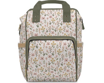 Wildflowers Diaper Backpack, Floral Multifunctional Backpack, Baby Shower Gift, Backpack Purse