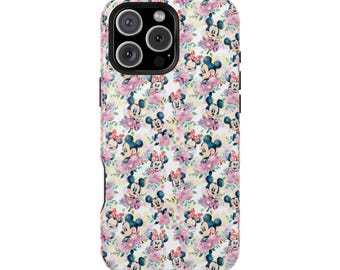 MagSafe Floral Mickey and Minnie Tough iPhone Case, Disney Hard Phone Case, Disneyland Phone Case, iPhone MagSafe Case