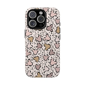 Custodia per telefono resistente con stampa leopardata e orecchie di Topolino, custodia protettiva resistente con stampa leopardata e orecchie di Topolino, custodia per iPhone, Samsung, Google Pixel
