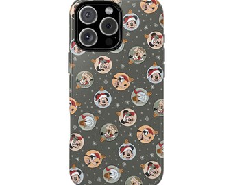 Mouse and Friends Christmas Ornaments Tough Phone Case, Disney Christmas Hard Phone Case, Mickey Phone Case, iPhone, Samsung Galaxy, Pixel