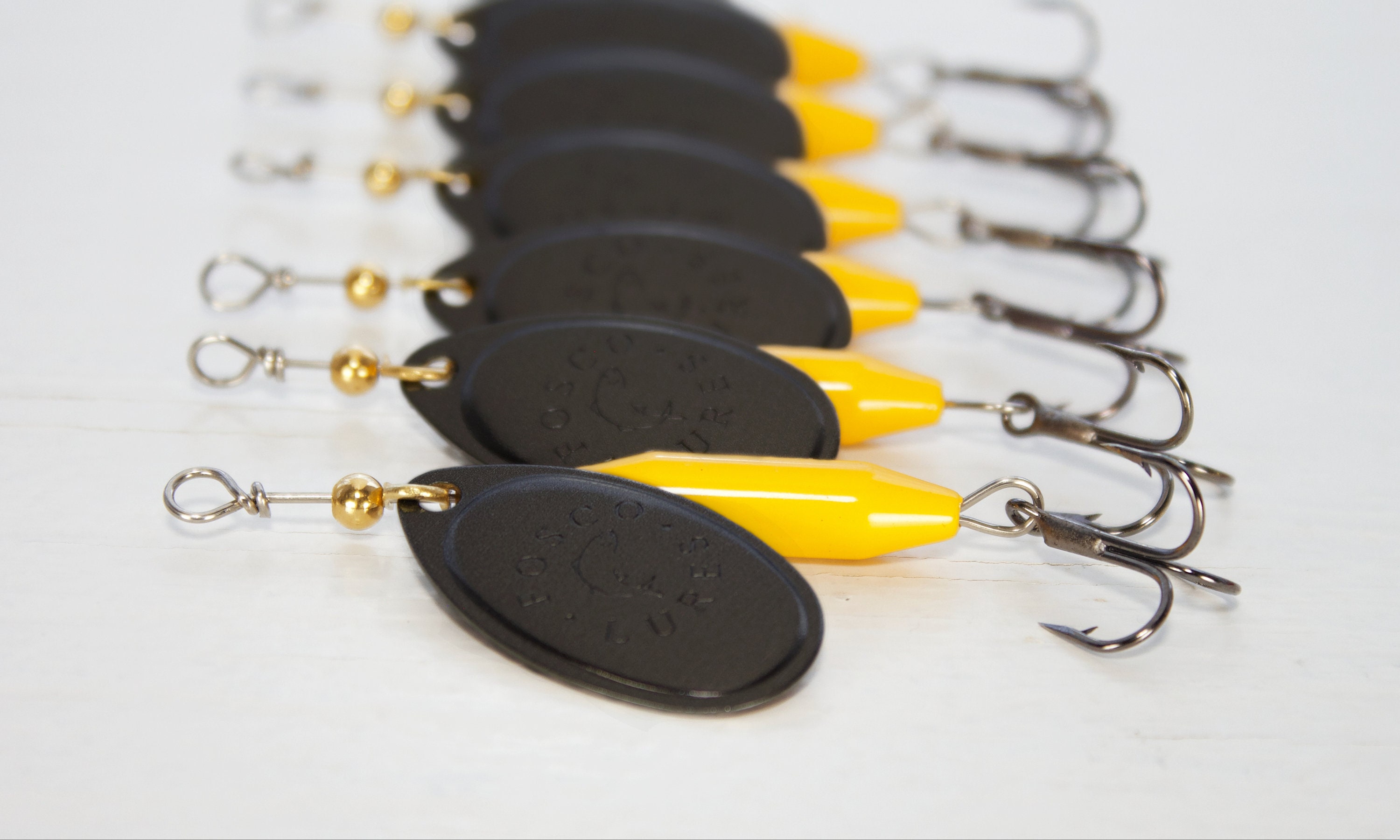 Handmade Spinner Fishing Lure Yellow W/ Black Blade Inline Spinner