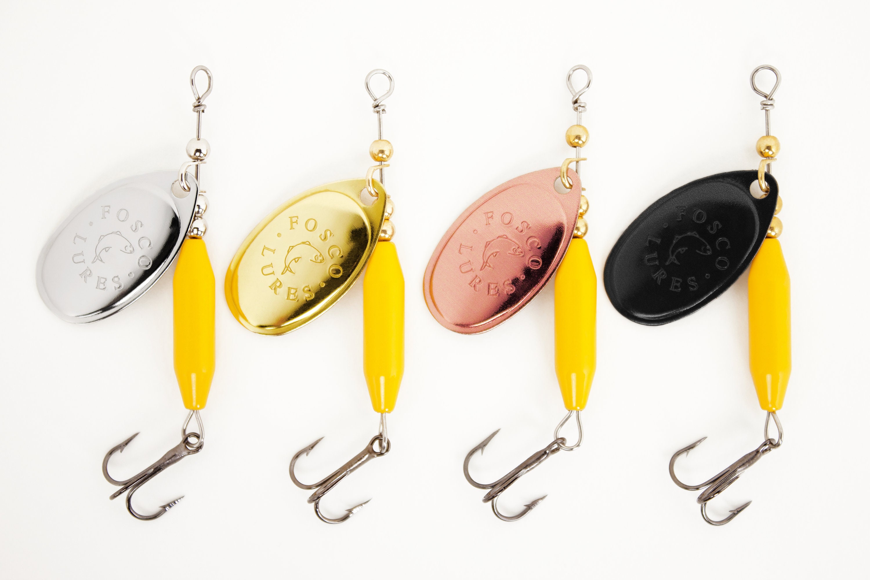 Handmade Spinner Fishing Lure Yellow W/ Black Blade Inline Spinner