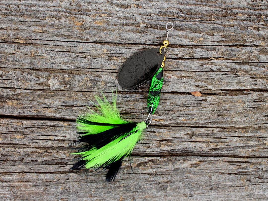 Handmade Spinner Fishing Lure Green & Black W/ Black Blade Dressed Inline  Spinner Made in Canada Trout Salmon Bass Pike Perch Gift 