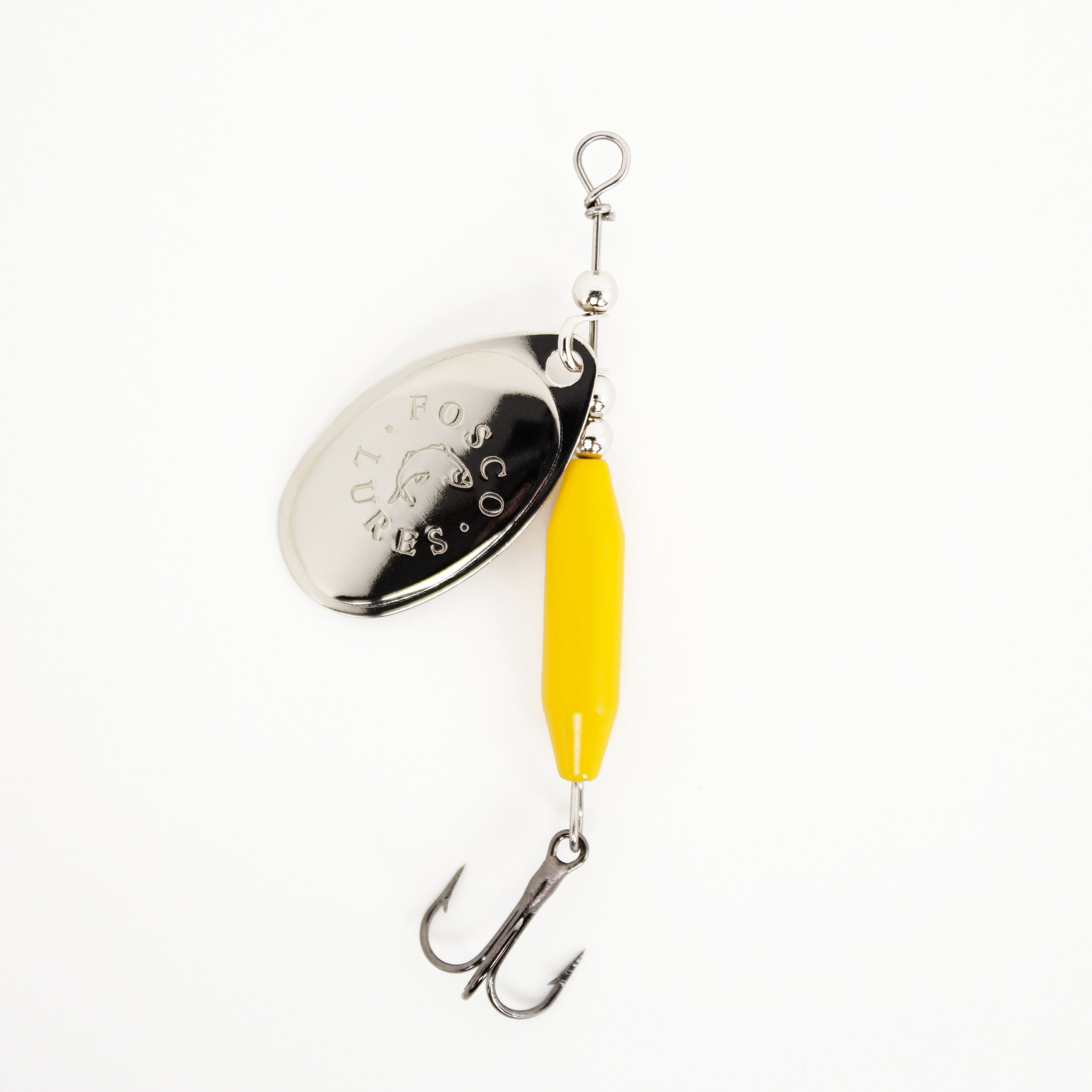 Handmade Spinner Fishing Lure Yellow W/ Black Blade Inline