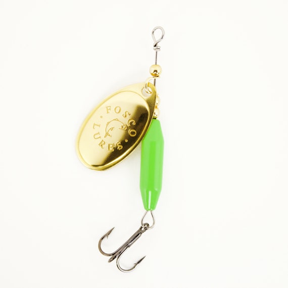 Handmade Spinner Fishing Lure Green W/ Polished Brass Blade Spinner Made in  Canada Trout Salmon Bass Pike Perch Walleye Panfish 