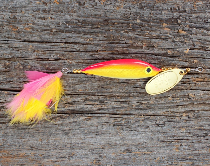 Handmade Wooden Minnow Spinner Fishing Lure • Made in Canada • For Bass, Pike, Salmon & more • Perfect Fishing Gift -