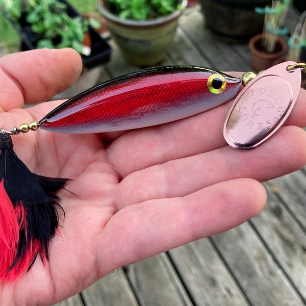 Handmade Wooden Minnow Spinner Fishing Lure • Made in Canada • For Bass, Pike, Salmon & more • Perfect Fishing Gift -