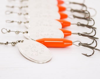 Handmade Spinner Fishing Lure • Orange w/ Nickel Blade • Inline Spinner • Made in Canada • Trout Salmon Bass Pike • Great Stocking Stuffers!
