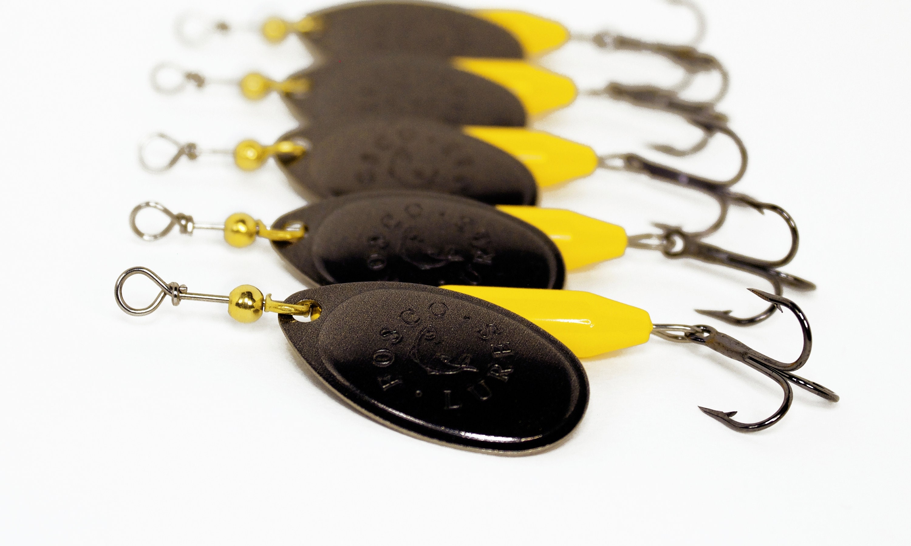 Handmade Spinner Fishing Lure Yellow W/ Black Blade Inline Spinner Made in Canada  Trout Salmon Bass Pike Perch Walleye Fishing Gift 