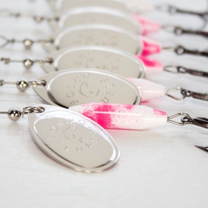 Handmade Spinner Fishing Lure • White & Pink w/ Nickel Blade • Inline Spinner • Made in Canada •  For Trout Salmon Bass Pike Perch Walleye _