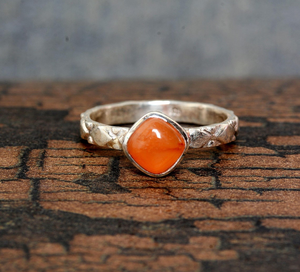 Carnelian Ring Gemstone Ring Tiny Carnelian Ring Red Etsy