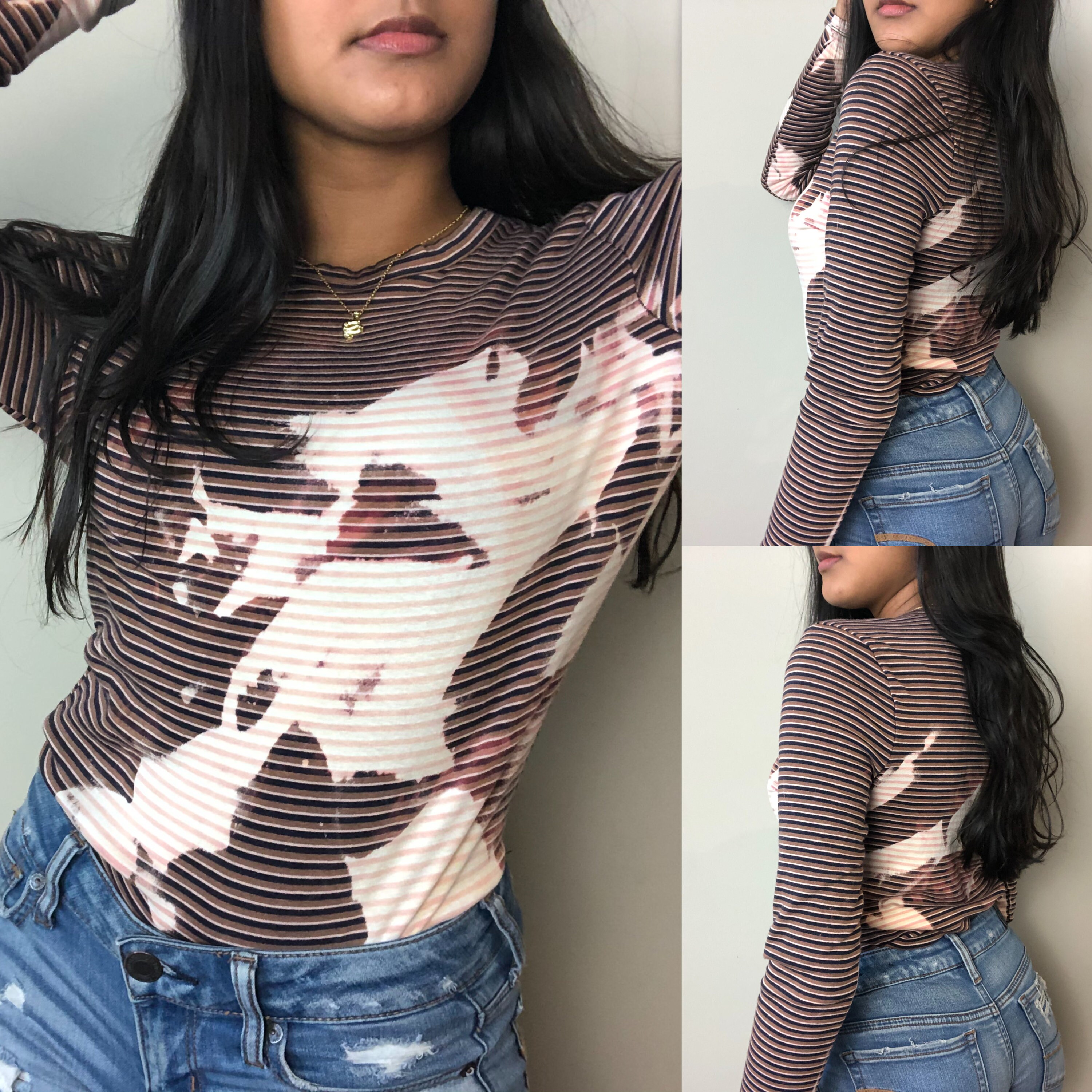 Langarm Bleichmittel waschen Streifen t-Shirt Säure waschen | Etsy