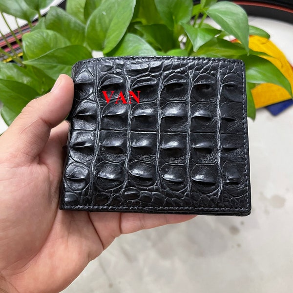 BLACK double side Genuine Alligator  BALLY Leather BIFOLD Wallet for Men, Handmade Leather wallet, Leather Alligator Wallet