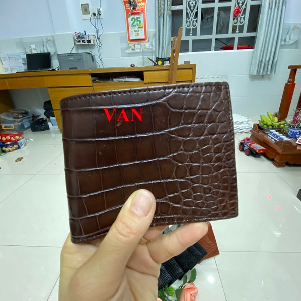 BROWN double face Véritable Alli-gator BALLY Cuir BIFOLD Portefeuille pour Hommes, Portefeuille en Cuir Fait à la Main, Portefeuille Alli-gator en Cuir