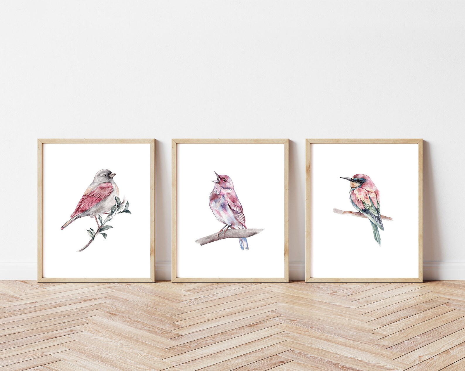Watercolor Birds Set of 3 Prints Birds Prints Pink Wall Art Etsy