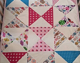 Baby Blanket Patchwork Baby Quilt Stroller Crib Quilt Baby Girl Quilt Moda Wrens and Friends 36.25 x 42 Tummy Time Quilted Play Mat