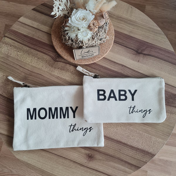 Personalisierte Kosmetiktasche | 2er-Set | Mommy | Baby | Beautybag