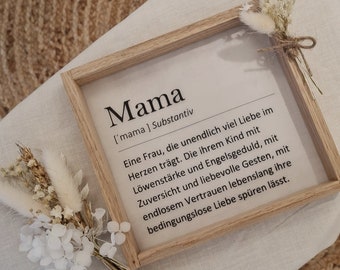 Holzrahmen Mama Definition | Muttertagsgeschenk | Geschenkidee | Geschenk für Mama | Bilderrahmen mit Trockenblumen | Personalisiert