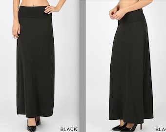 Women's Casual Solid Long High Waisted Foldable Maxi Skirt Cottagecore