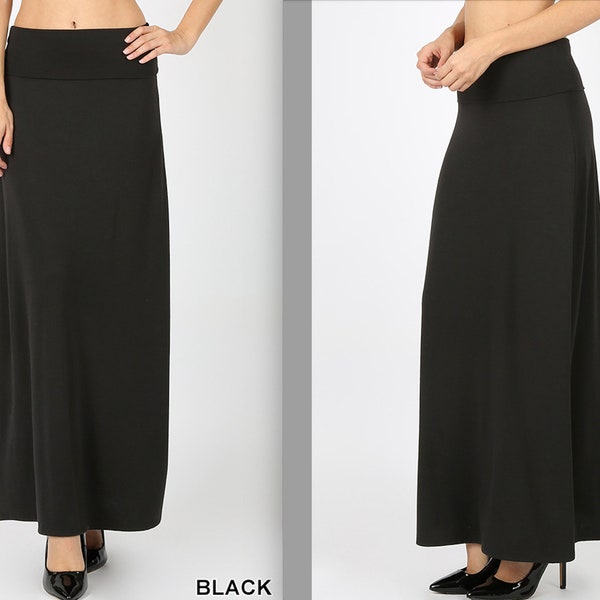 Women's Casual Solid Long High Waisted Foldable Maxi Skirt Cottagecore