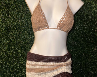 3 Piece Crochet Bikini Set | Adjustable Triangle Top & Bottom | Made in Brazil
